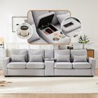 DRIPEX Canapé 4 places en tissu lin avec porte-boissons,Canapé Moderne fixe avec 4 coussins pour salon,bureau,Gris Clair