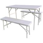 HATTORO Ensemble de tente à bière 3pcs Table de buffet avec bancs aspect bois Pliable Blanc