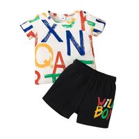 Ensemble de Vêtements D'été 2 Pièces pour Bébé Garçon T-shirt Manches Courtes Imprimé Lettre + Lettre Shorts Tenues