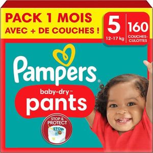 COUCHE Couches Jetables Bébé - Couches-culottes Baby-dry Pants Taille 5 (12-17 Kg) 160 Pack 1 Mois Maintien 360° Contre Fuites