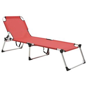 CHAISE LONGUE Transat chaise longue bain de soleil lit de jardin terrasse meuble d exterieur pliable extra haute pour seniors rouge al
