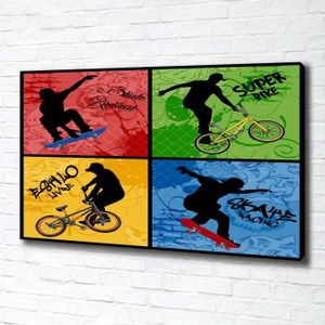 TABLEAU ENFANT Tulup 100x70 cm art mural - Tableau sur toile:- Adolescents - Vélo Planche À Roultes - Multicolore