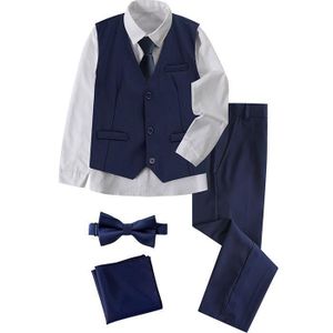 COSTUME - TAILLEUR Costume Mariage Enfant Garçons Ensemble 3 Pcs Baptism Fête avec Gilet + Chemise + Pantalons 6-14 Ans Bleu Marine Clair.