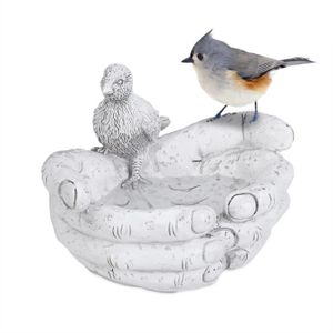 NICHOIR - VOLIÈRE Abreuvoir à oiseaux en métal et pierre - RELAXDAYS