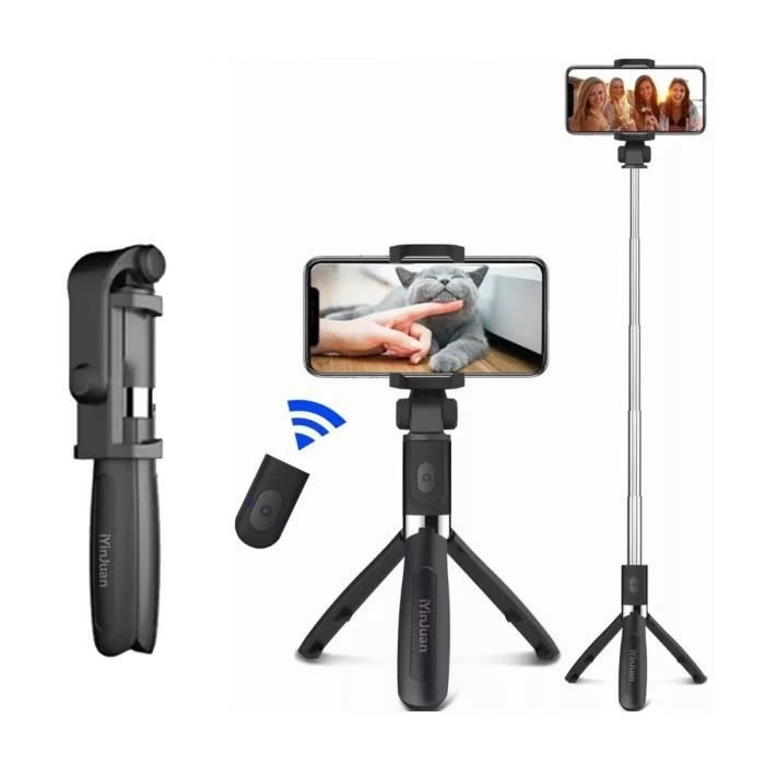 Perche télescopique pour smartphone ou téléphone portable et selfie, Goodies, Yubiwa - perche selfie bluetooth 3-en-1 avec anneau lumineux et  trépied personnalisable