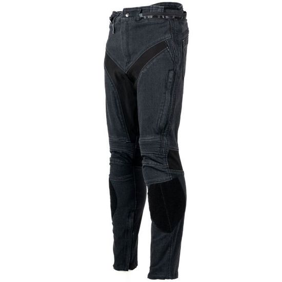 Pantalon Moto Cuir Homme MONZO - Slim Fit - Protections Genoux/hanches Niveau 2 - Noir/Rouge - Certifié CE AA