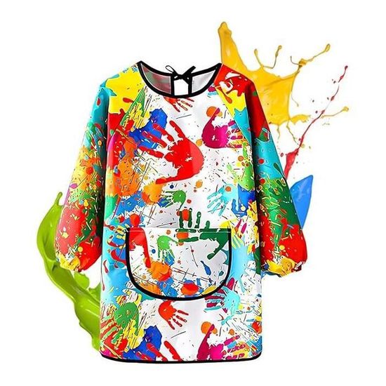Tablier De Peinture Imperméable Enfant Taille M (1-3 Ans) - Manches Longues, Grande Poche - TPU Facile à Nettoyer