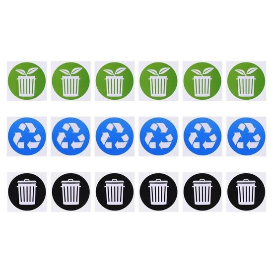 6 Autocollants Recyclage Et Poubelle PVC 5x5 Pouces - Pour Triage Déchets Cuisine, Bureau, Extérieur