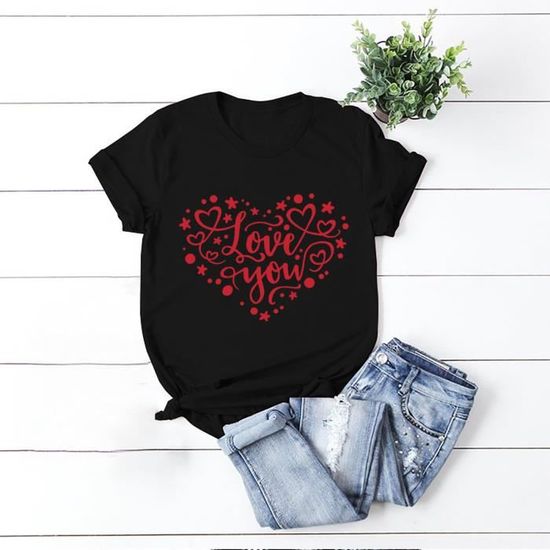 Chemises En Forme De Cœur D'amour Pour Femme - T-shirt De Saint-Valentin - T-shirt Décontracté Avec Cœurs, Rouge-a, S