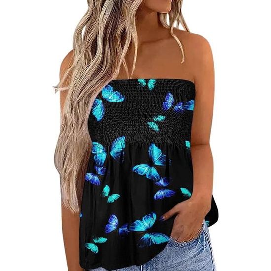 Top Buste Bandeau Femme Sexy - Imprimé Floral Sans Manches, Dos Nu, Décontracté