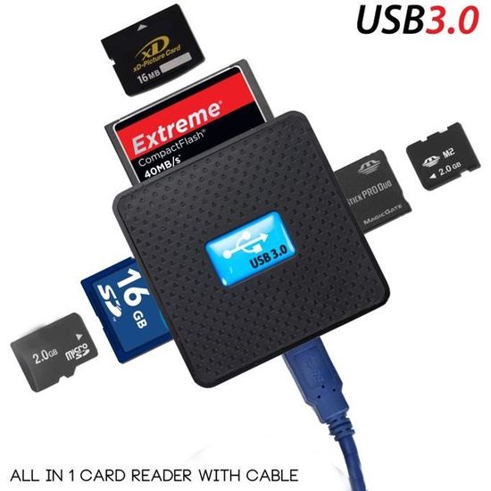Lecteur De Cartes Mémoire USB 3.0 - 8 En 2, Compatible SD, Micro SD, CF, XD, MS, Pour Windows, Mac, Linux, Android