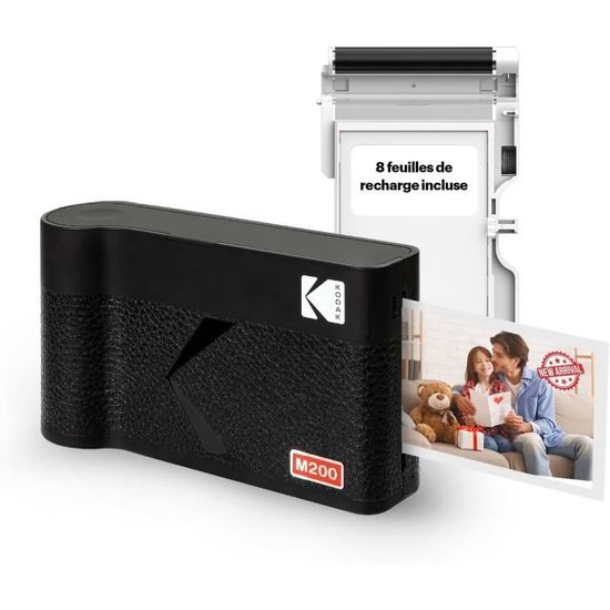 KODAK Mini 2 ERA 4PASS Imprimante Photo Portable, 8 Feuilles Initiales Lot De 30 Feuilles, Noir