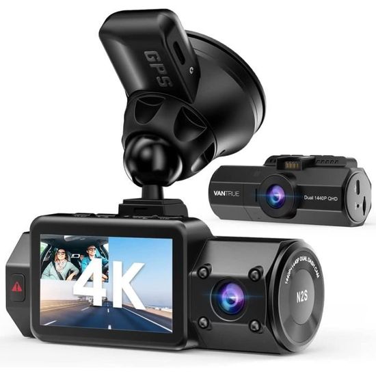 VANTRUE N2S 4K GPS Dashcam Vision Nocturne IR, Double 1440P Caméra Embarquée Avant et Arrière pour Voiture, 24H Double Surveillance
