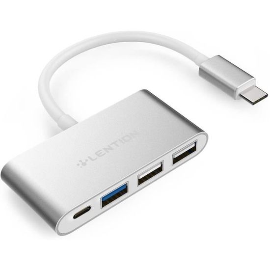 Hub 4-en-1 USB-C avec type C, USB 3.0, port USB 2.0 Compatible Mac Air , Mac Pro , ChromeBook, Plus, Adaptateur de charge et de conn