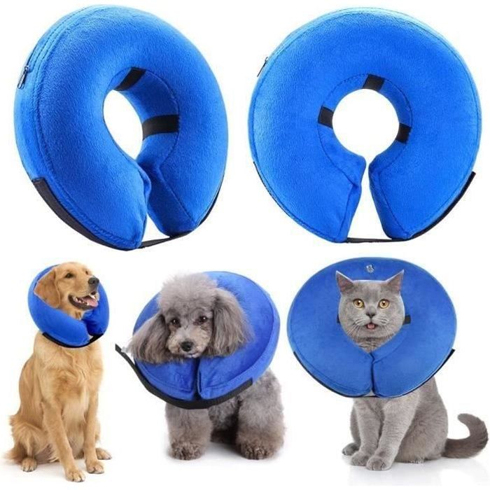 Collier Gonflable Pour Chien Et Chat - Collier Post-opératoire Confortable - Velours Doux - Taille S à XL - Lavable - 3