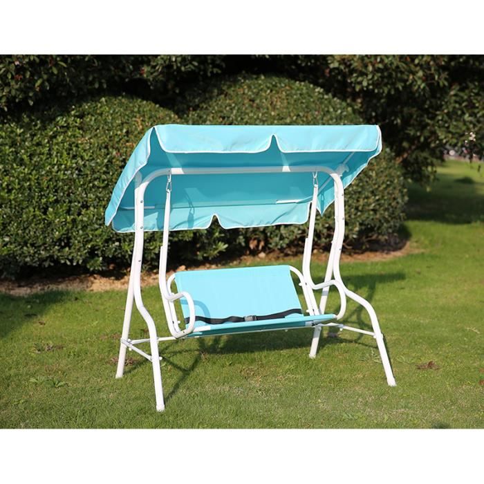 Angel Living Balançoire Chaise Pour Enfants 2 Places Jardin Extérieur Chaise Couleur Stripes Hamac avec l' Auvent (Bleu)
