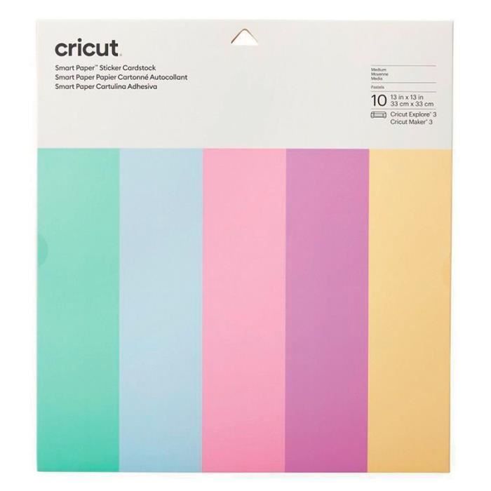 10 papiers cartonnés autocollants couleurs pastel 33 x 33 cm - Cricut