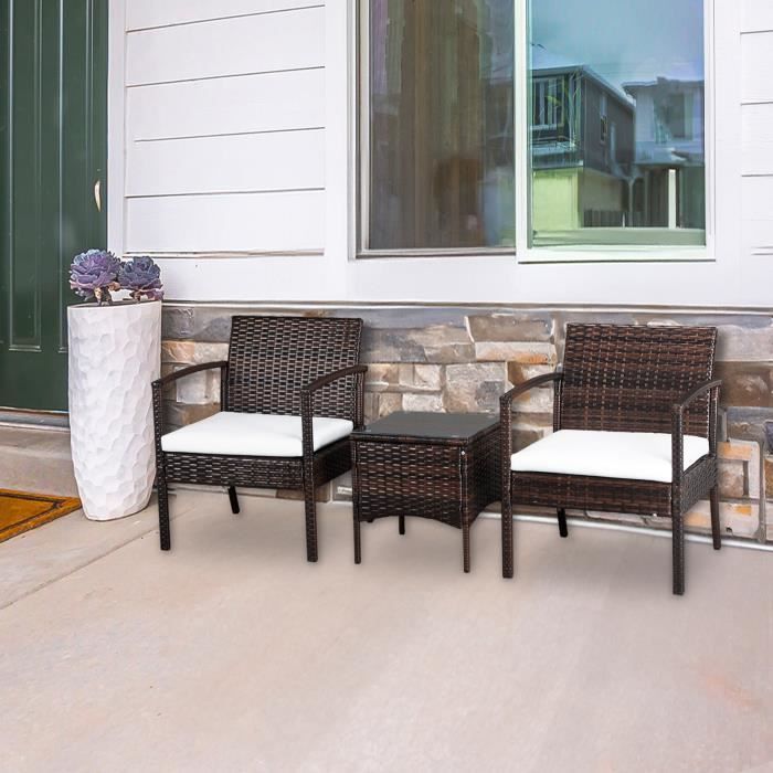 Salon de jardin 2 pcs avec coussins Résine tressée