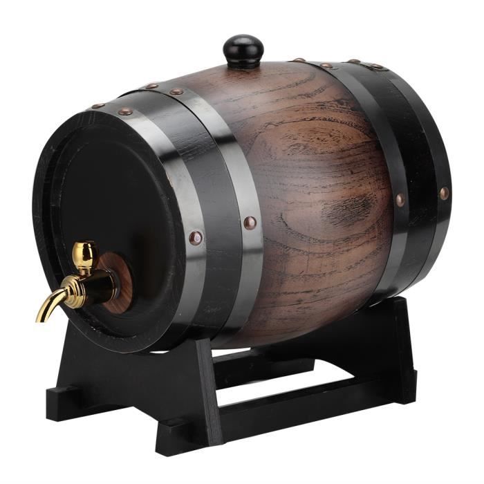 3L Vintage rayé chêne noir baril de vin rouge baril récipient seau avec robinet pour Brandy Whisky-MEY