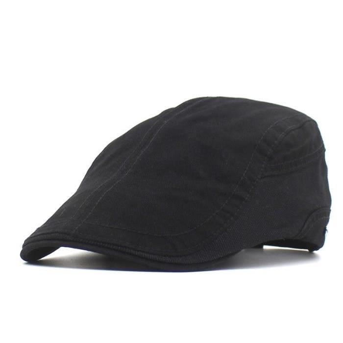 Casquettes de printemps et d'été pour hommes et femmes, couleur unie, en coton, à visière plate Black-55-61cm adjustable -WILM4742