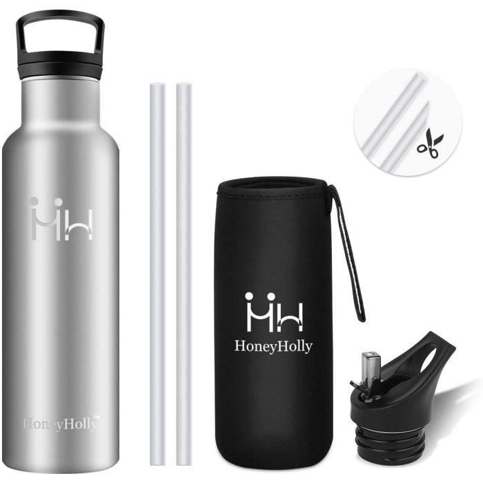 HoneyHolly Bouteille d'eau 750ML en Acier Inoxydable avec Isolation par Double Paroi Gourde, Anti Fuite Reutilisable sans Bpa Gourde
