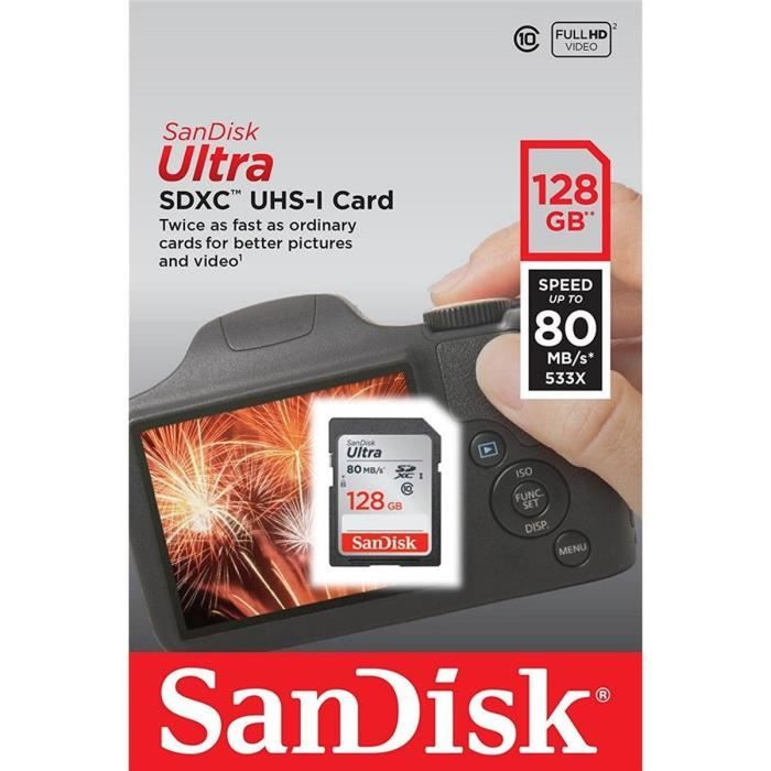 SanDisk Ultra Carte mémoire SDHC SDHC SDHC SDHC 128 Go, 80 Mo - s - SDSDUNC-128G