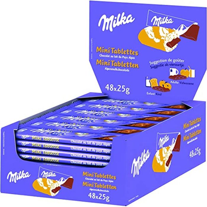 Milka - Mini Tablette Chocolat au Lait - Format mini à emporter - Présentoir de 48 barres chocolatées