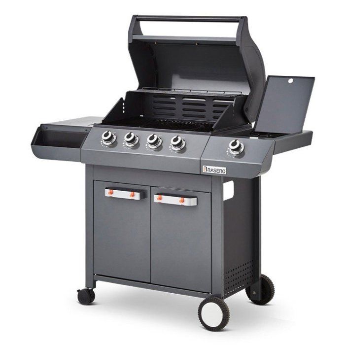 Barbecue gaz BRASERO Emma Gun Metal - 4 Feux + 1 latéral - FlexiGrill - Surface de cuisson 64 x 41,5 cm - 15,1 kW - Gris Métallisé