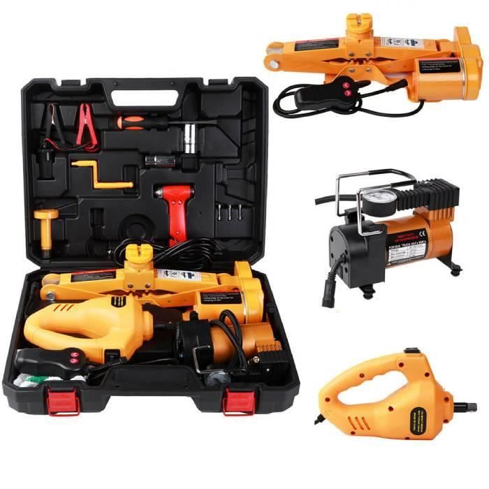 Cuque 2 Tonnes 12V DC Kit de Cric en Métal pour Voiture Équipement d'Urgence pour SUV Automobile HB0038 -ZOO HY24