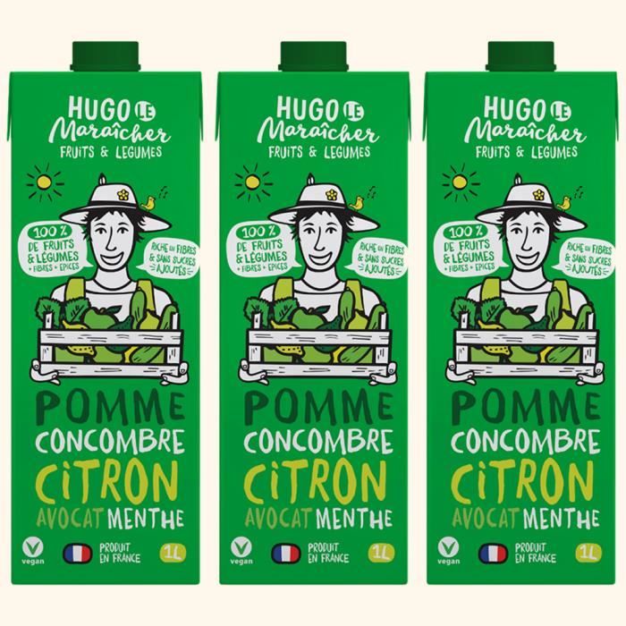 Hugo Le Maraîcher - Jus de Fruits et Légumes Pomme Concombre 1L - Pack de 3