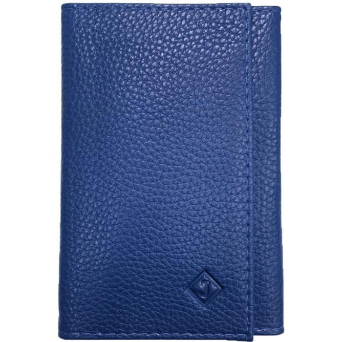Porte carte papier voiture + étui Carte RFID, carte grise, permis, identité, assurance, 3 volets compact cuir LOLUNA® (Bleu marine)