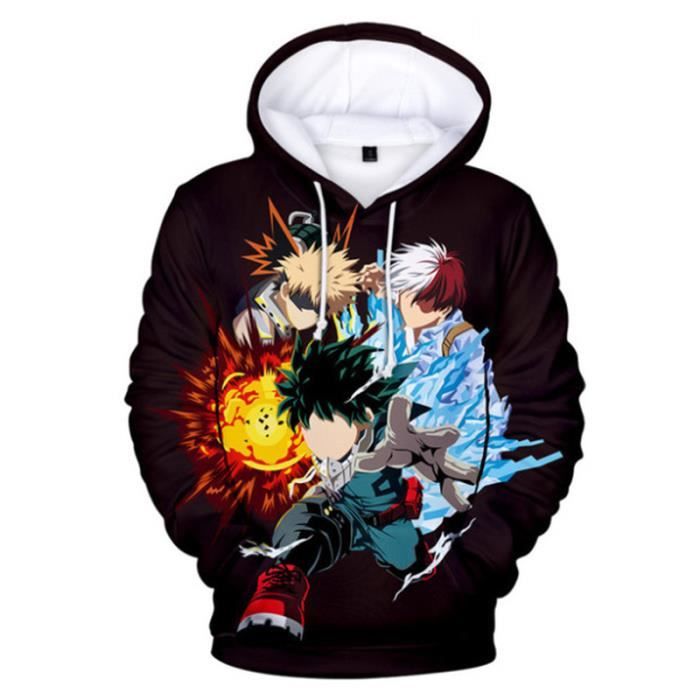 SWEAT-SHIRT Mixte - Sweatshirt à capuche imprimé mode My Hero Academia Adulte - style3 noir Fa™