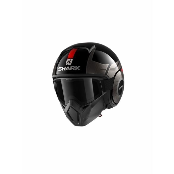 Casque moto jet Shark street drak tribute RM - noir/chrome/rouge
