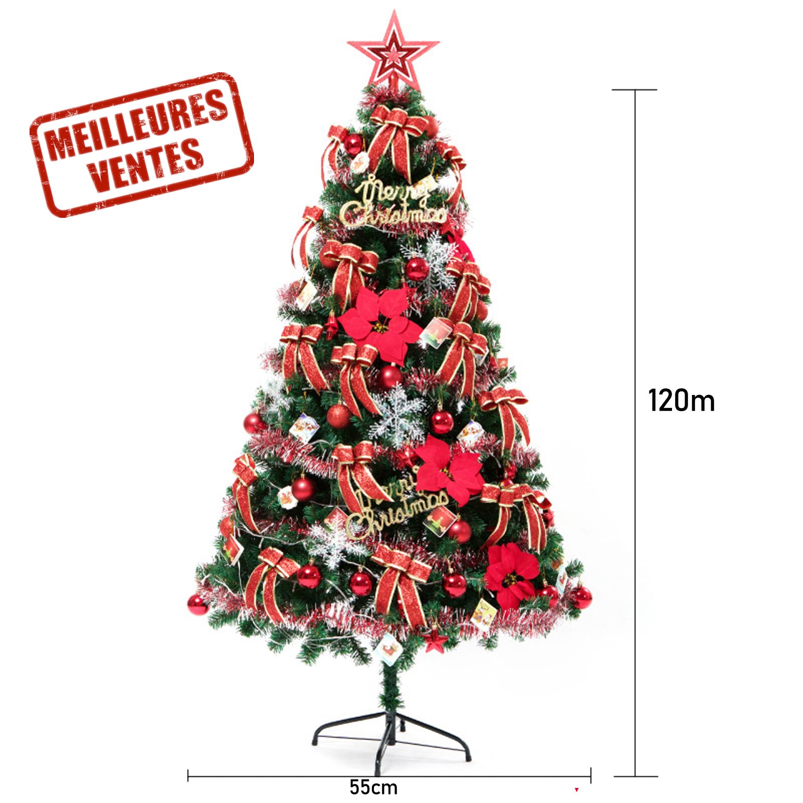 sapin de noël artificiel vert lumineux avec kit de décorations intérieur extérieur à led décoratif guirlande boules arbre de noël