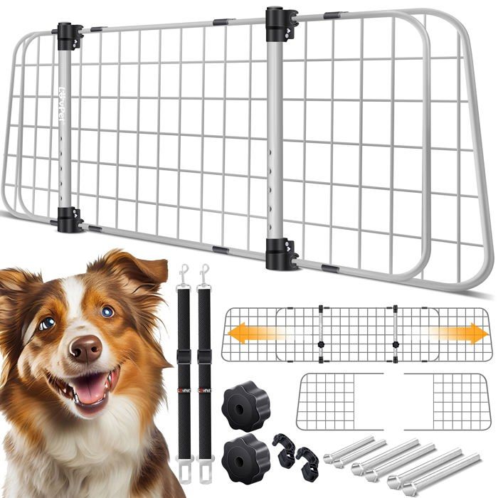 Grille de séparation voiture pour chien - LOVPET - Largeur réglable 91-153 cm - Gris - Montage facile Grille de séparation voiture pour chien - LOVPET - Largeur réglable 91-153 cm - Gris - Montage facile