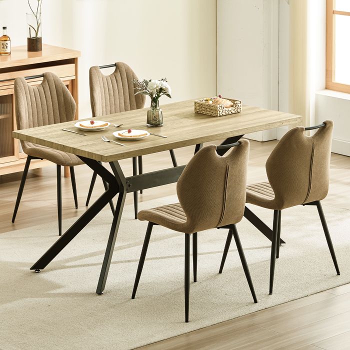 Ensemble table à manger - WAFTING - 140x80x73 cm - 4 places - Rectangulaire MDF - Chaises tissu marron