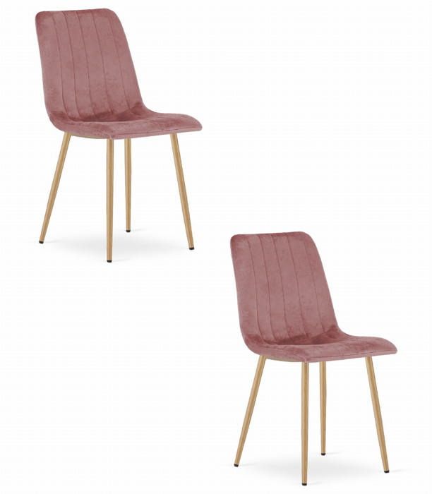 Chaises velours - LAVA - Lot de 2 - Design rétro - Pieds métal couleur bois - Confort optimal