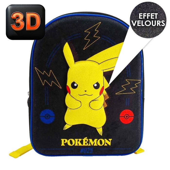 Sac à dos loisirs - POKEMON - POKEMON 3D - Noir - effet velours - Pokéball 3D en gomme