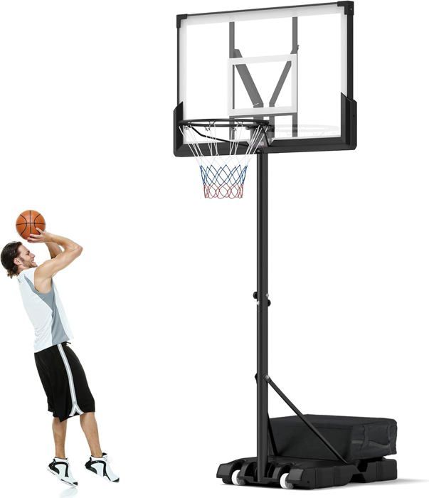 Panier Basket Extérieur pour Enfant, Hauteur Réglable 155-210 CM, Base Stable Remplissable, Déplacement Facile avec