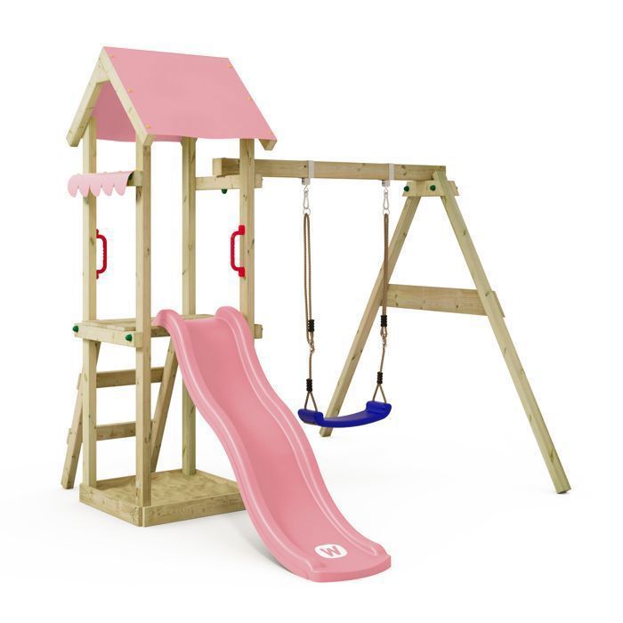 Tour de jeux WICKEY TinyWave pour tout-petits avec balançoire et toboggan 175 cm rose pastel – 10 ans de garantie*