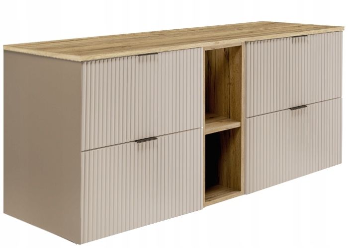 RODAN Meuble sous Lavabo 140 cm - avec plan de travail et étagère - FLOW façade rainurée - cachemire - 140 6 x 1 6 x 46 5