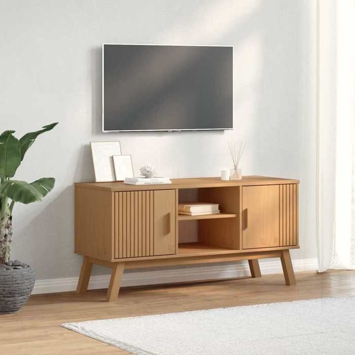Meilleures Meuble TV OLDEN marron 114x43x57cm - bois de pin massif SSD58569232