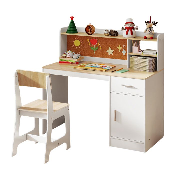 LIFEZEAL Ensemble Bureau avec Chaise pour Enfant 3-8 Ans, Table d'Étude Bois avec Tiroir et 2 Armoires, Grand Espace de Rangement, Charge de 30 kg, Blanc LIFEZEAL Ensemble Bureau avec Chaise pour Enfant 3-8 Ans, Table d'Étude Bois avec Tiroir et 2 Armoires, Grand Espace de Rangement, Charge de 30 kg, Blanc