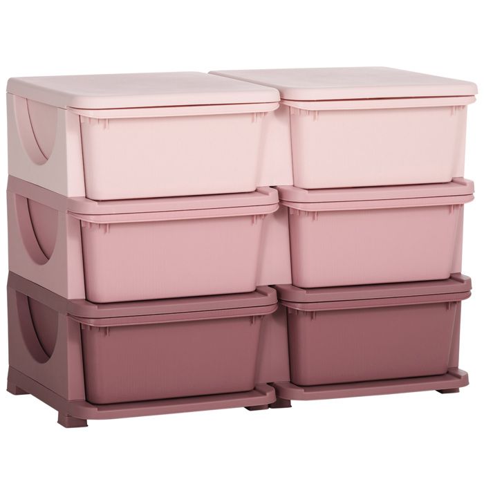 Organisateur de jouets pour enfants - HOMCOM - 3 niveaux avec 6 tiroirs - plastique - 75x37x565cm - rose