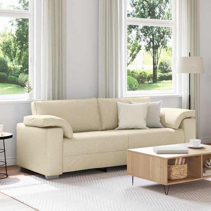 vidaXL Sofa 3 places Crème 220 cm tissu 4105244