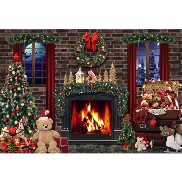 Toile De Fond De Noël 2.2x1.5m, Snowfield Arbre De Noël Cadeau Mur En