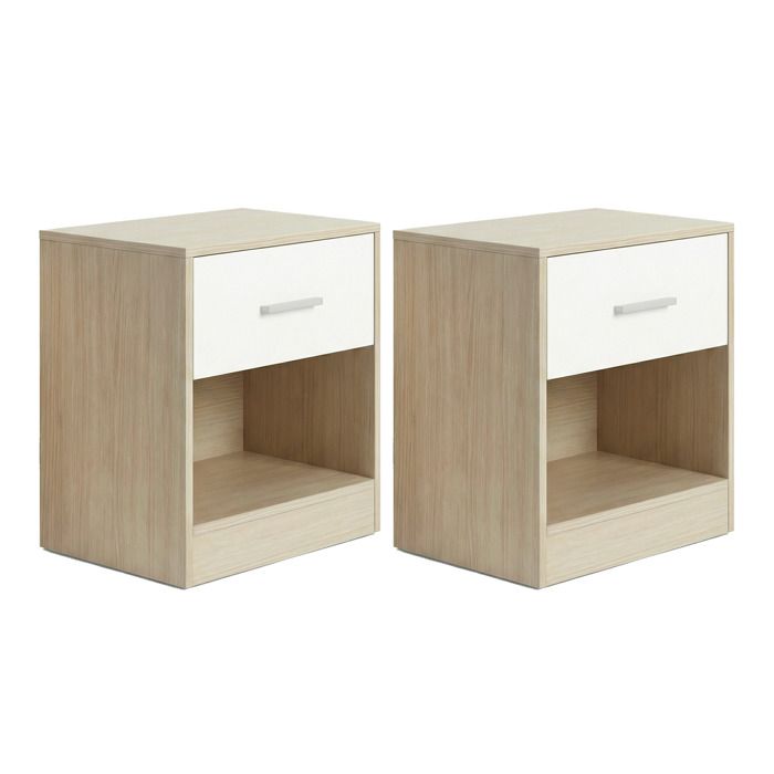 Table de Chevet Lot de 2 avec Tiroir Poignée Compartiment Ouvert pour Chambre Salon Beige et Blanc