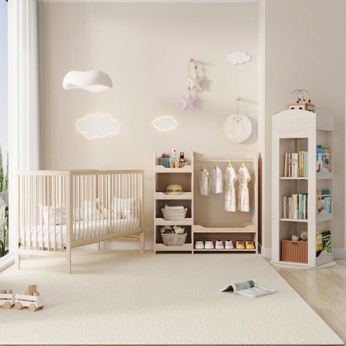Chambre Complète Bébé Meuble enfant combo lit armoire bibliothèque rotative bois - Multifonctionnel couleur naturel Sans Matelas Chambre Complète Bébé Meuble enfant combo lit armoire bibliothèque rotative bois - Multifonctionnel couleur naturel Sans Matelas