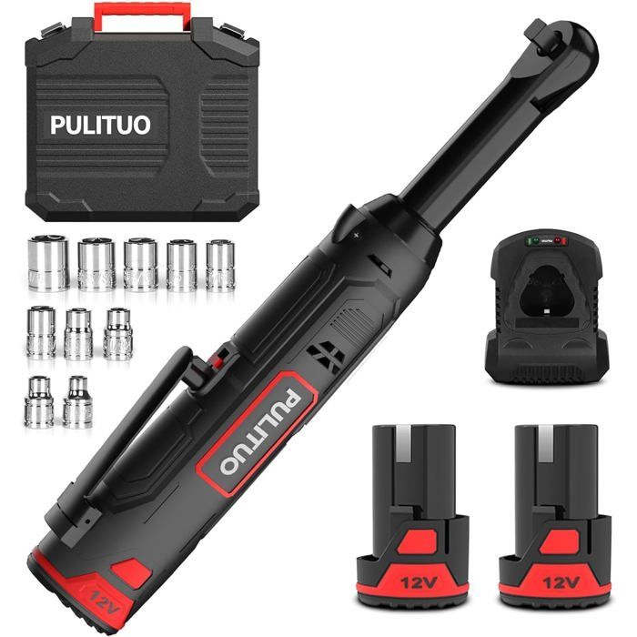 Clé à cliquet électrique PULITUO 12V 3/8 avec 2 batteries et charge rapide