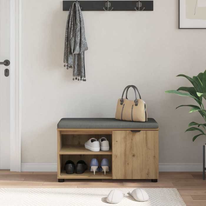 Banc dentrée avec rangement - MEUBLECHIC - 80x38x46 cm - Chêne artisanal - Finition mate - Rangement intégré